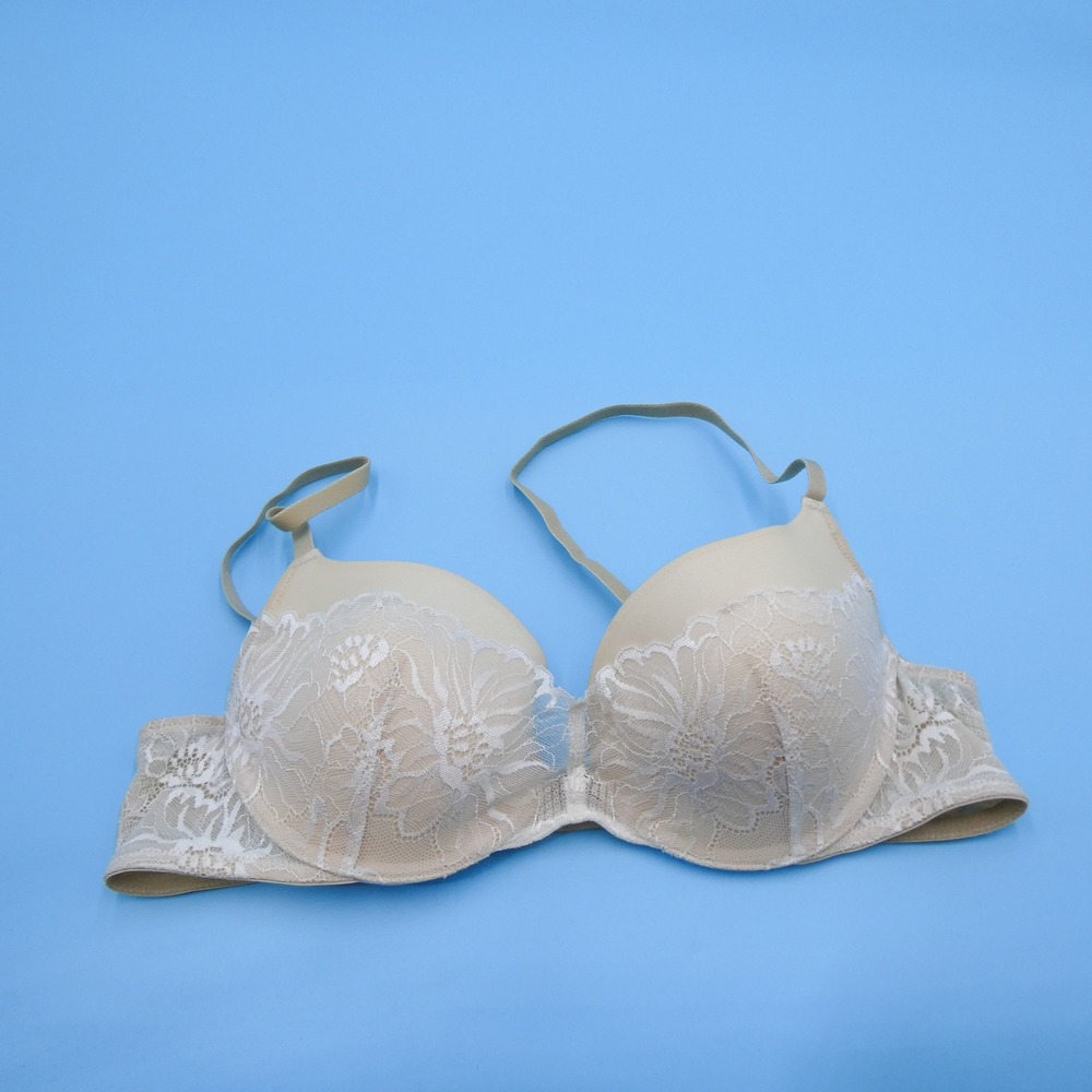 Adore Me Bra Women 36B Lace Push Up Beige Floral‎ Mesh Nylon Spandex